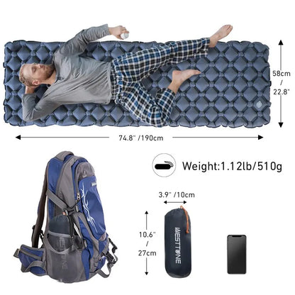 Ultralight Inflatable Camping Sleeping Pad Portable Air Mattress Navy Blue