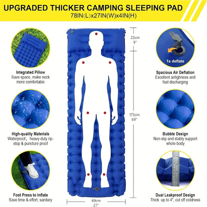 4-Inch Thick Inflatable Camping Sleeping Mat Built-in Pillow And Pump Green