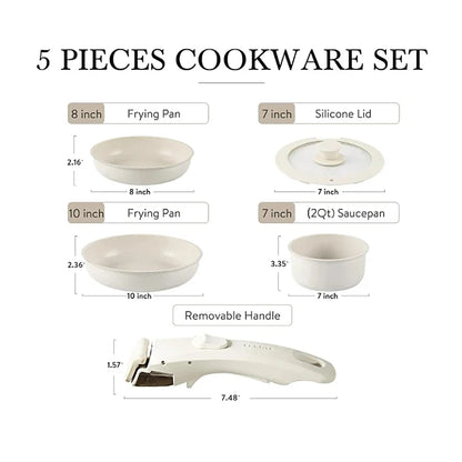 5-Piece Non-Stick Cookware Set Aluminum Alloy Pots and Pans with Lids White