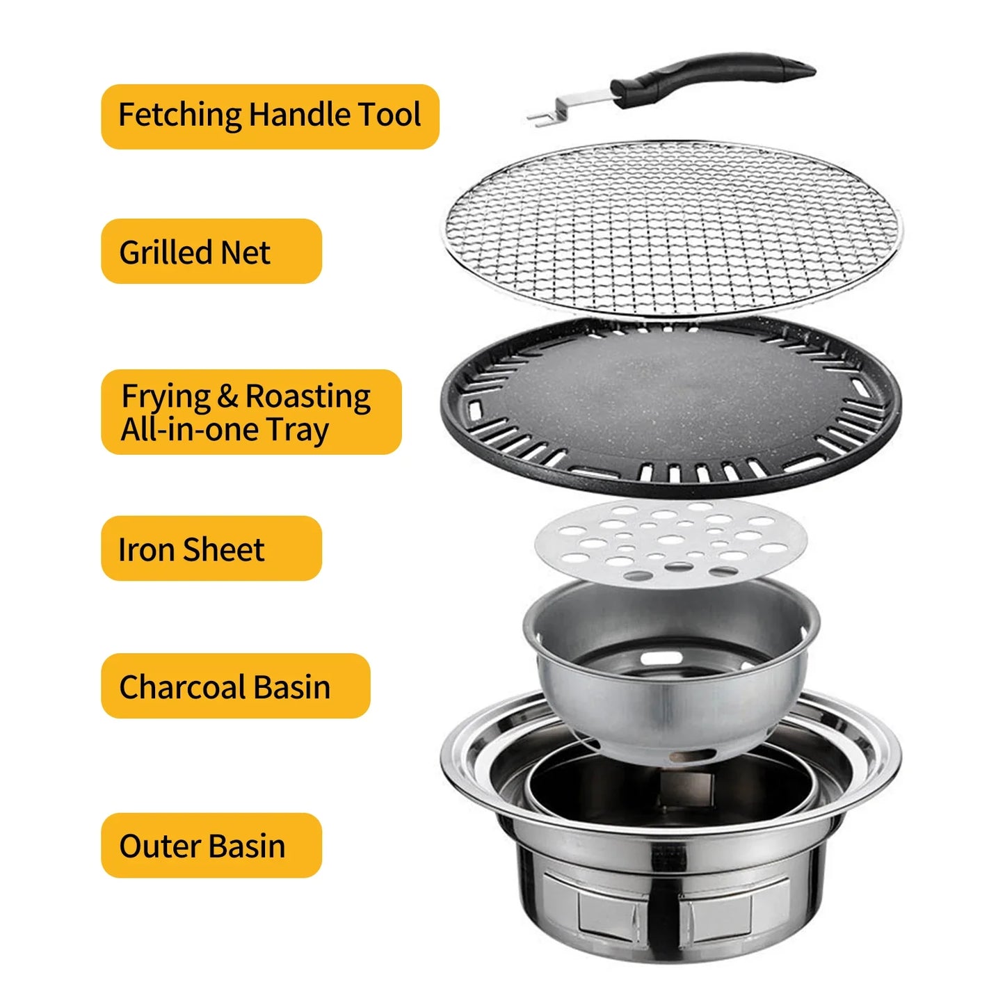 13-Inch Round Charcoal Grill Portable Tabletop BBQ Smoker Silver