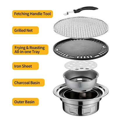 13-Inch Round Charcoal Grill Portable Tabletop BBQ Smoker Silver