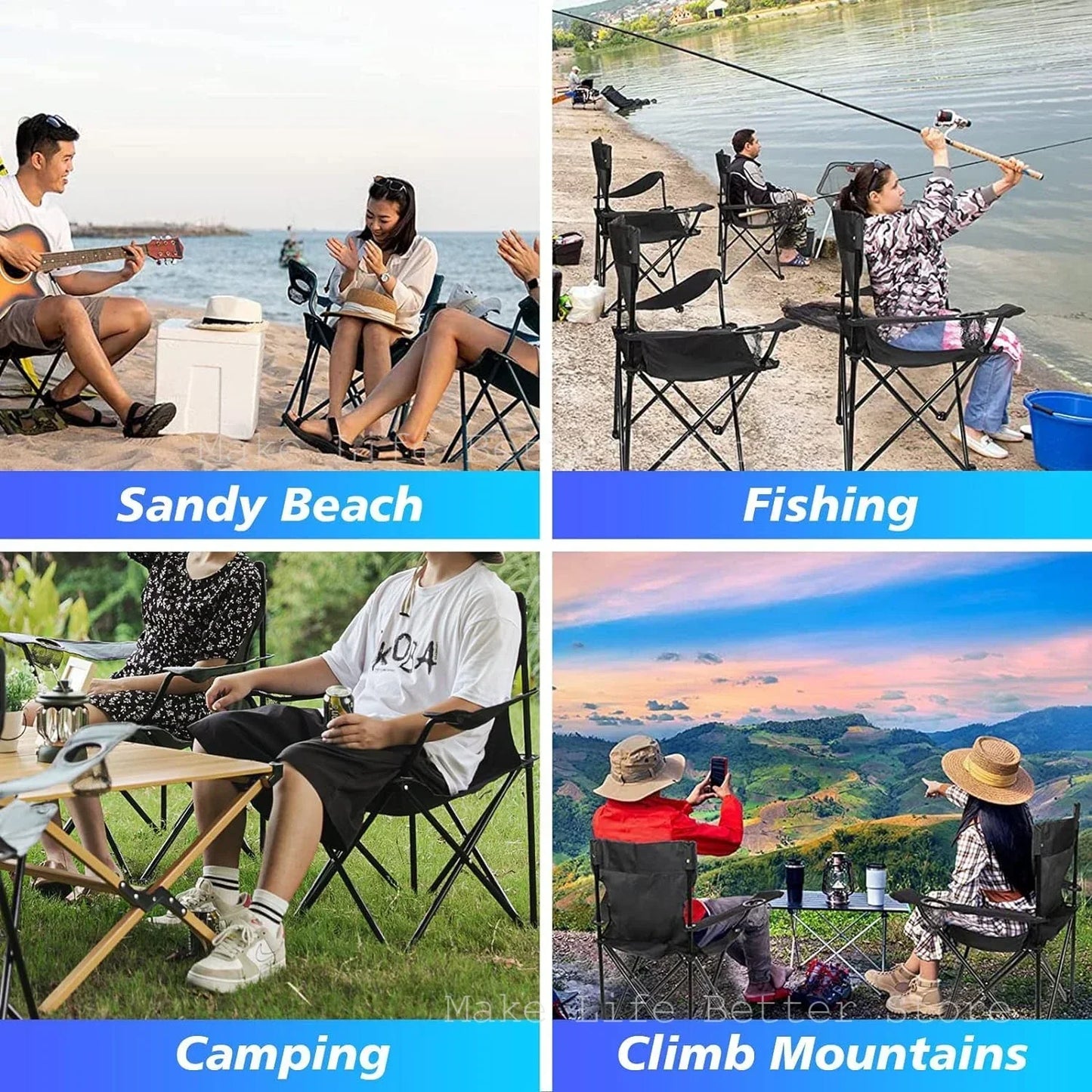 Portable Outdoor Camping Chair with Footrest - Folding Moon Chair