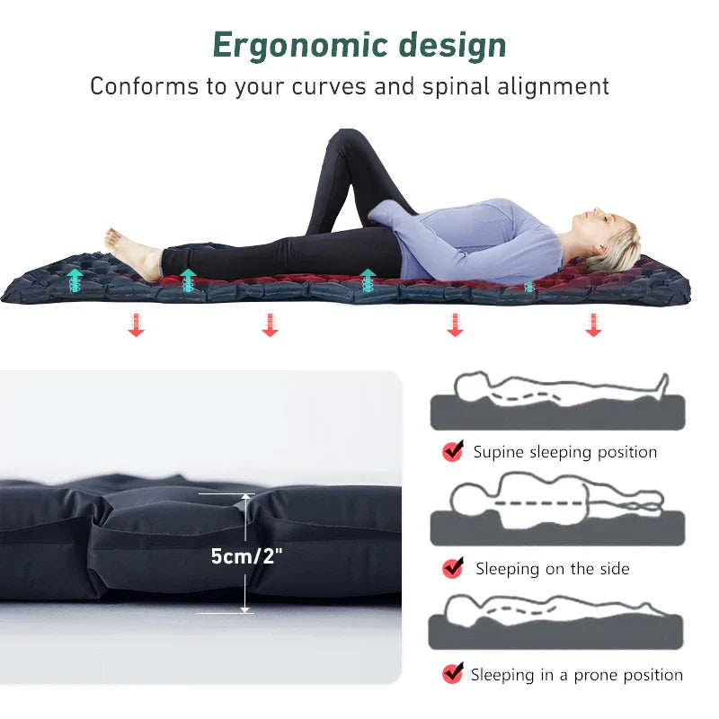 Inflatable Camping Sleeping Pad Nylon Air Mattress Blue