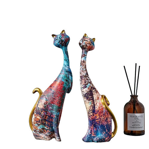 European Style 2pcs Oil Painting Cat Statues Animal Modern Sculpture Room Decoration Accessories Sculptures for Home Design Gift