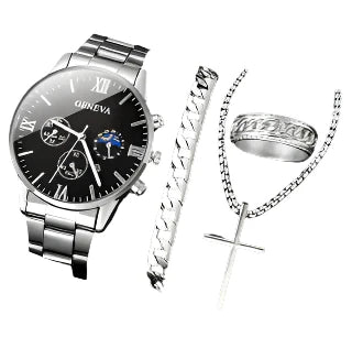4PCS Men's Stainless Steel Quartz Watch Set (W118-A)