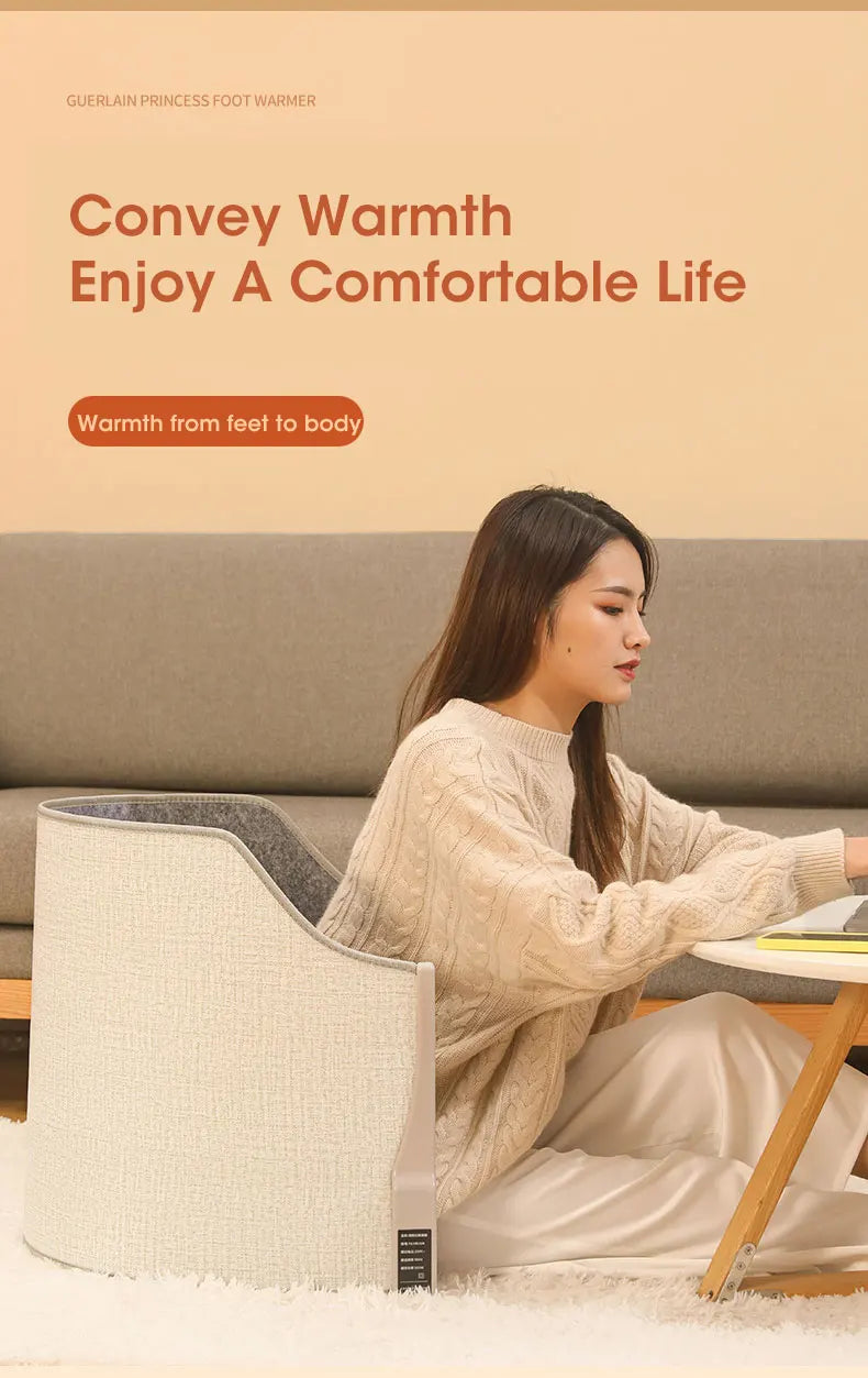 Portable Electric Foot Warmer Heater - Adjustable Thermostat, Foldable Design, 165W, Grey