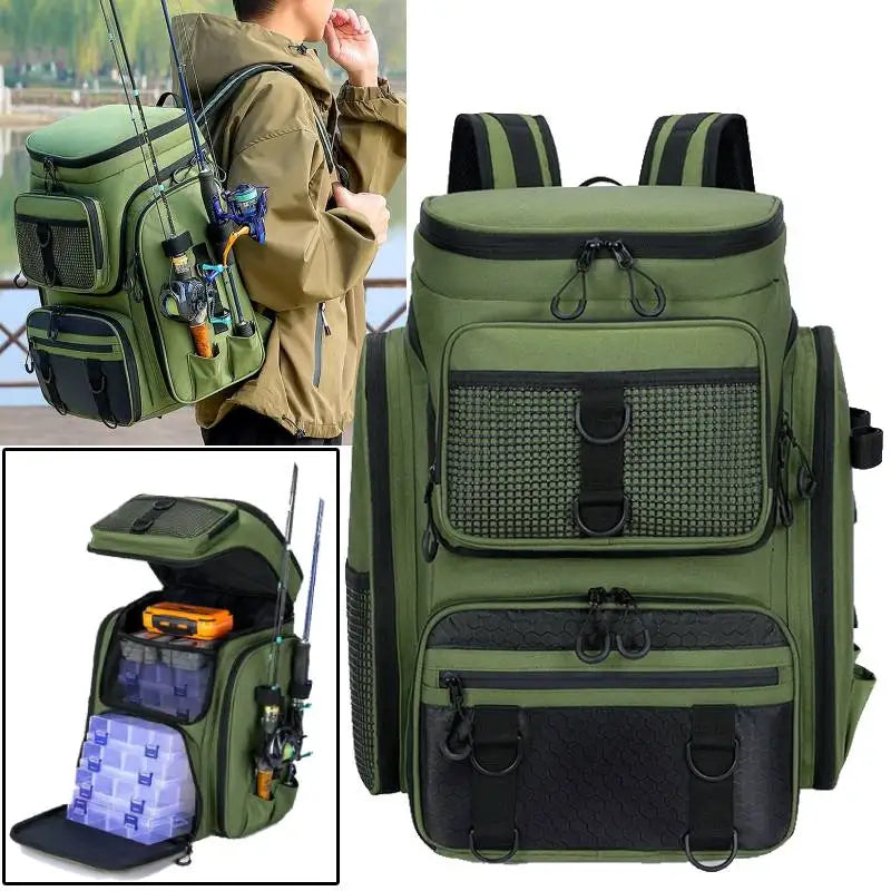 Tackle Backpack with Rod Holders Camping Green