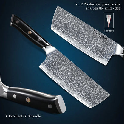 Professional 7-Inch Damascus Steel Meat Cleaver VG10 Core Black