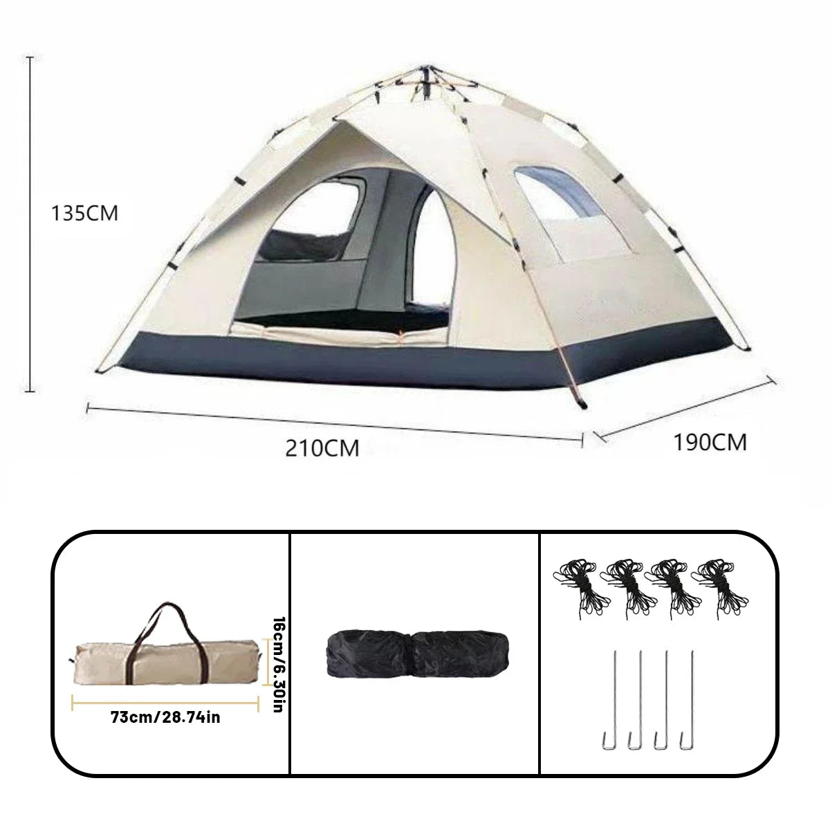 3–4 Person Outdoor Quick-Opening Camping Tent Fully Automatic Ivory
