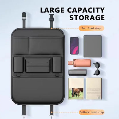 6-Pocket Car Backseat Organizer Waterproof PU Leather Storage Bag Black