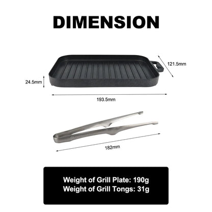 Mini Grill Plate Set – Non-Stick Aluminum Alloy Griddle with Tong Black