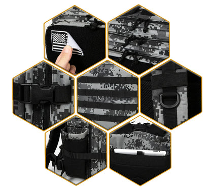 45L Tactical Backpack Waterproof Rucksack Black Camo