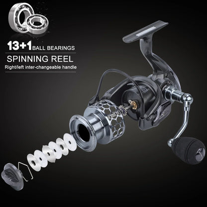 Telescopic Rod and Spinning Reel Carbon Fiber Travel Set Black