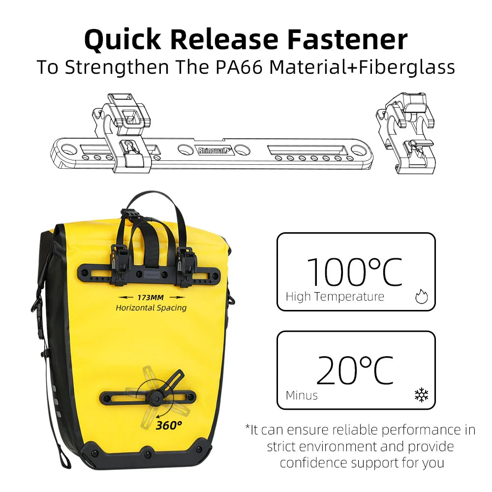 20L Rear Rack Bike Bag Waterproof Polyester Trunk Pannier Yellow