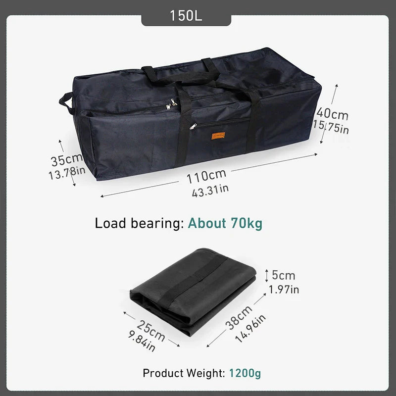150L Folding Camping Storage Bag Waterproof Black