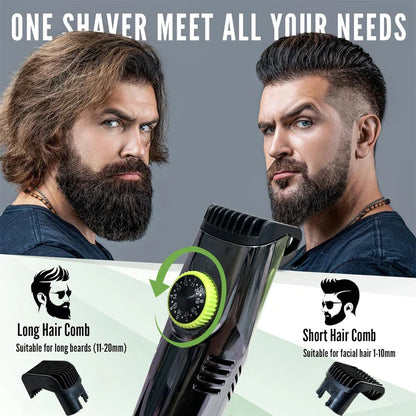 Cordless Beard Trimmer & Electric Shaver 20 Trim Settings Green