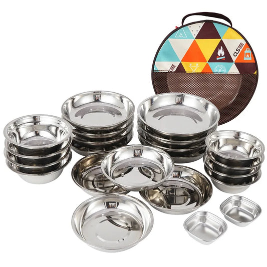 22-Piece Camping Tableware Set Silver