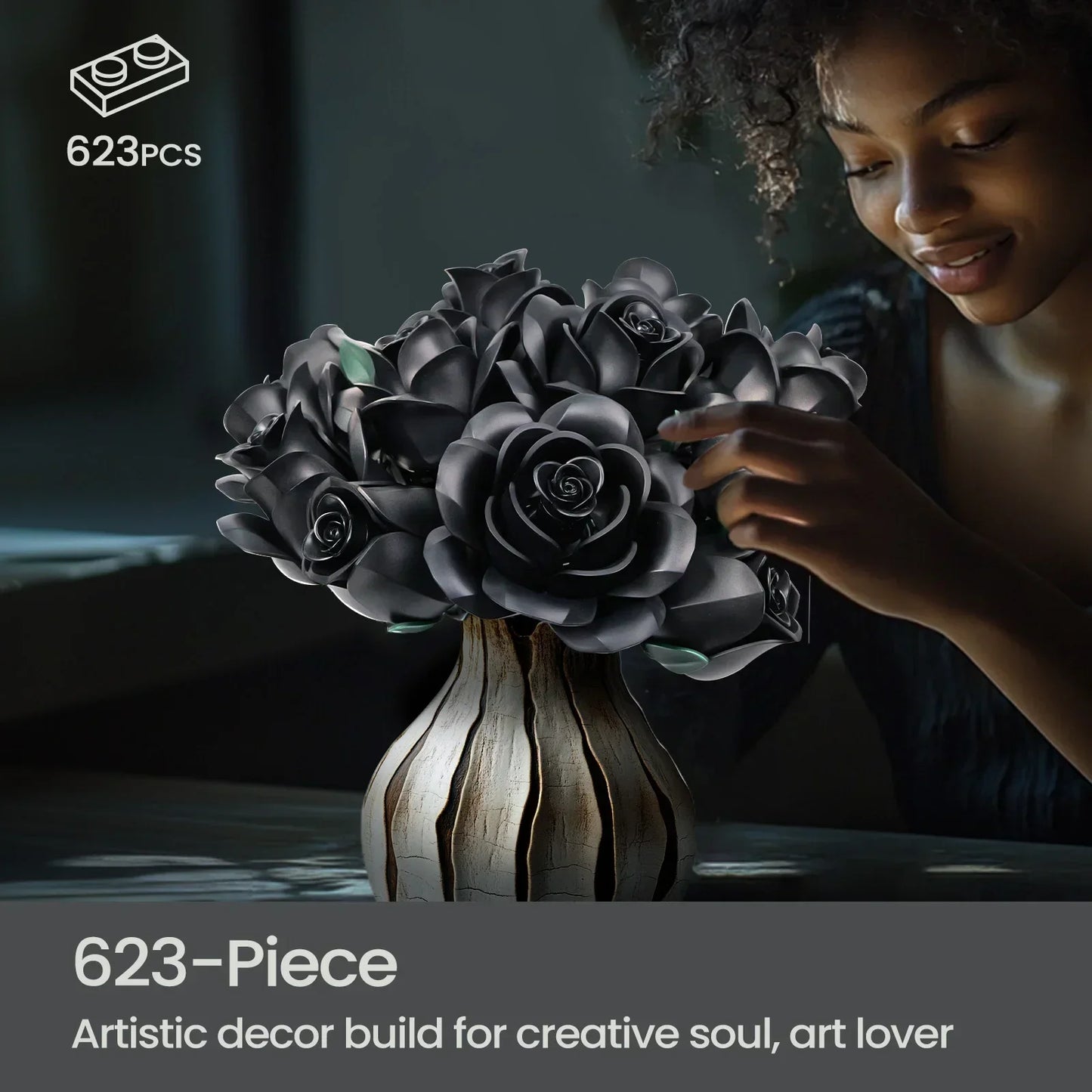 Black Rose Building Block Set Gothic Bouquet (12 PCS)