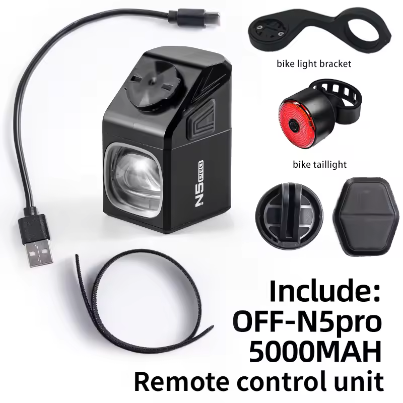 1000 Lumen USB Rechargeable Front Bike Light 5000mAh Set 2 Black