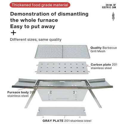 Stainless Steel Folding Charcoal Barbecue Stove BBQ Grill Rack Silver