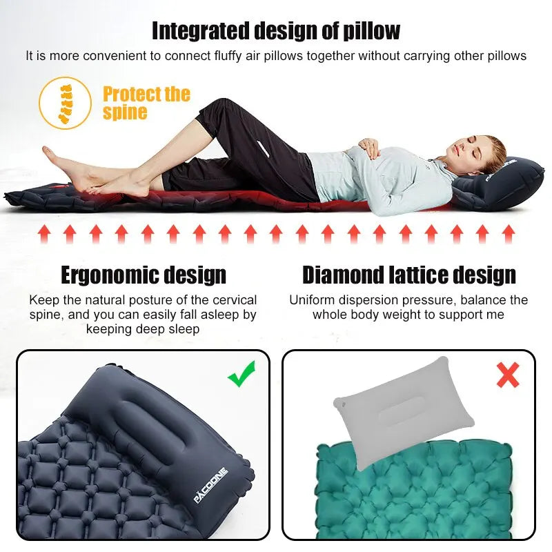 Ultralight Camping Inflatable Mattress with Built-In Pump and Pillows