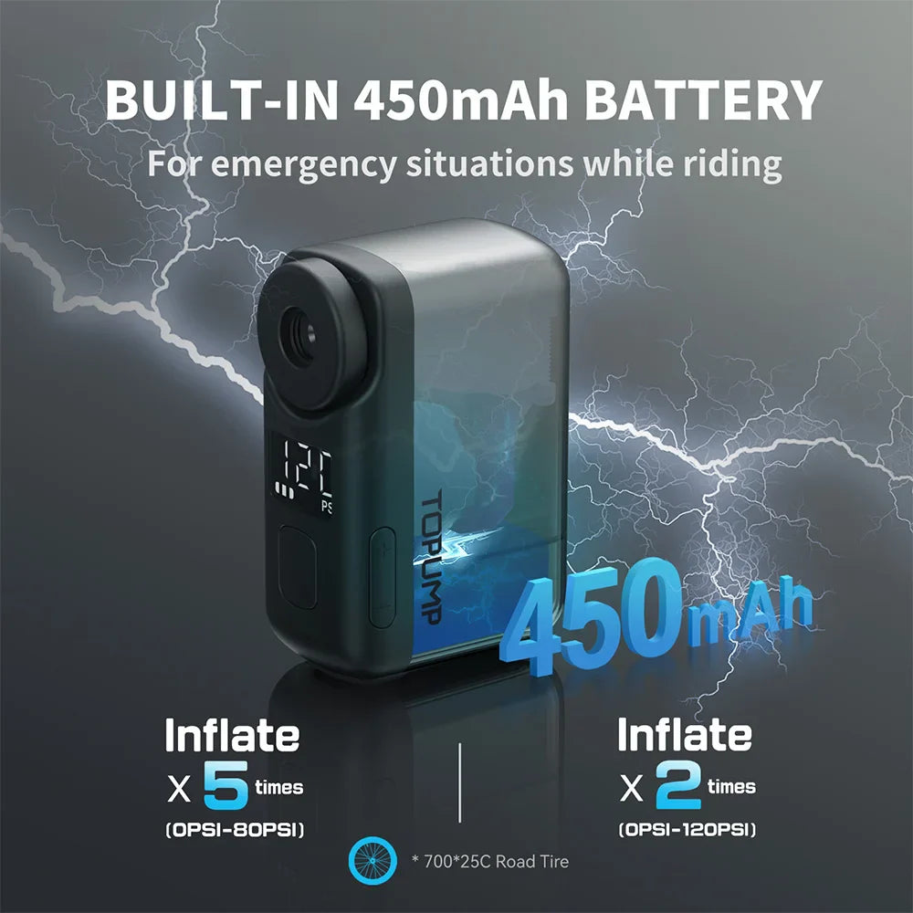 Mini Cordless Electric Bike Pump 120PSI with Screen Fast Charging Grey