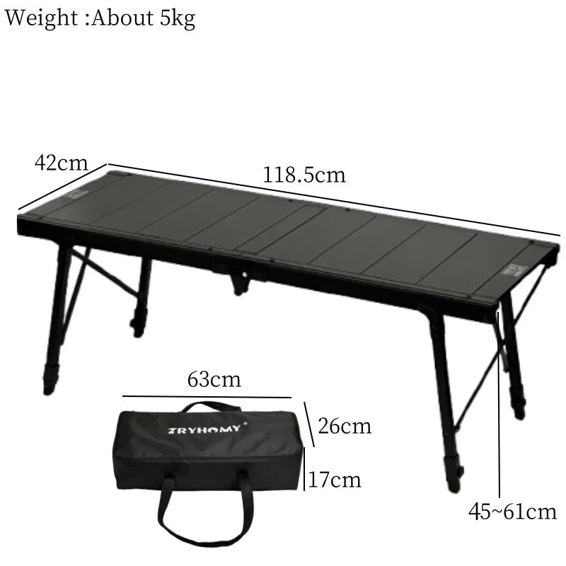 Folding Camping Table Adjustable IGT-Compatible Black