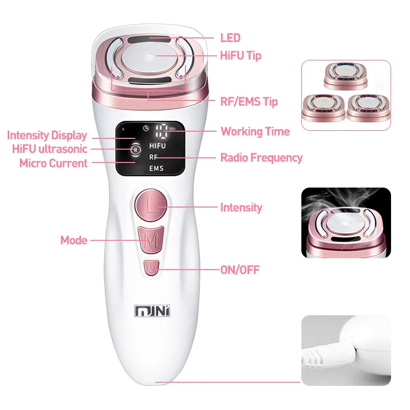 Mini HIFU & RF Facial Beauty Tool for Firming, Anti-Wrinkle, and Youthful Radiance