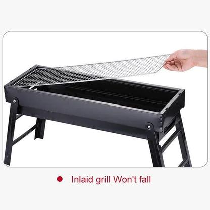 Folding Portable Charcoal BBQ Grill Iron Outdoor Barbecue Rack Black