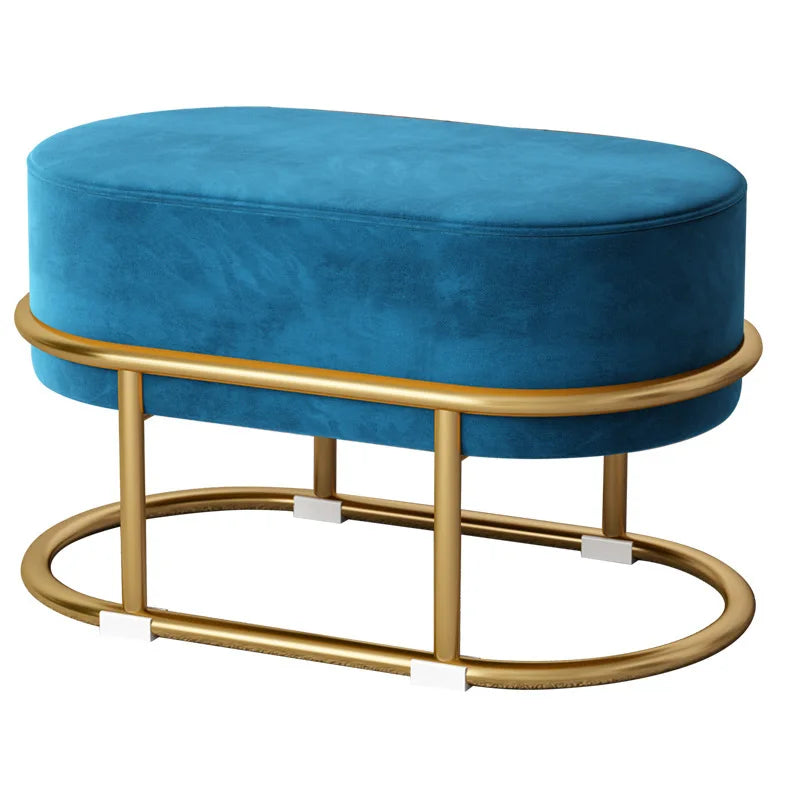 Nordic Oval Fabric Shoe Changing Stool - Blue Living Room Sofa Stool