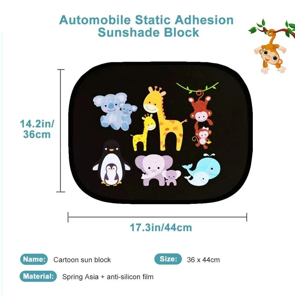 2Pcs Cartoon Car Side Window Sunshade Electrostatic Adsorption Black