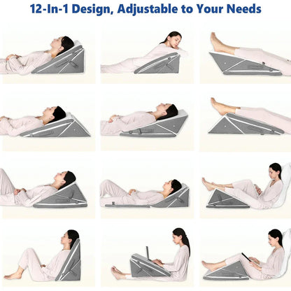 Adjustable Wedge Pillow Set Ergonomic Triangle Pillow Headrest Grey