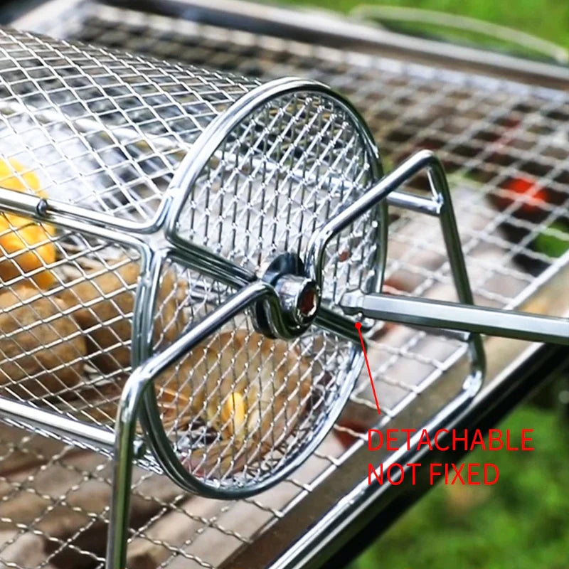 12-Inch Stainless Steel Rolling BBQ Grill Mesh Rotisserie Roaster Cage Silver