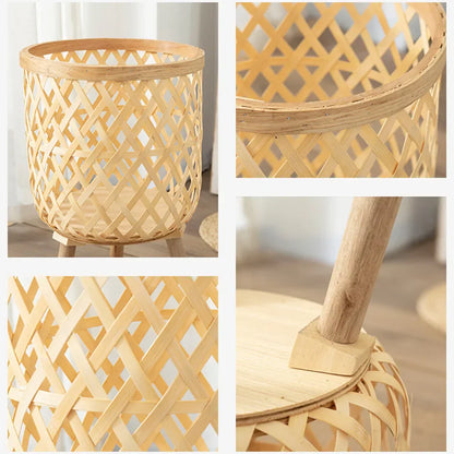 Handmade Bamboo Woven Flower Pot with Stand - Elegant Plant Display