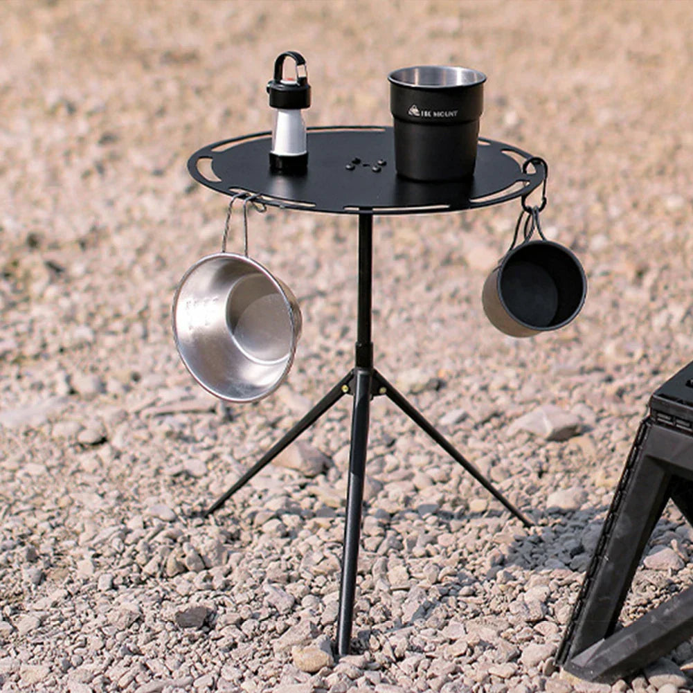 Round Aluminum Alloy Camping Table with Tripod and Storage Bag