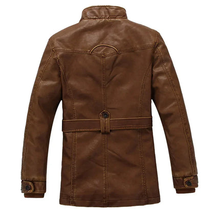 Mens PU Leather Fleece Lined Winter Jacket (Yellow fleece)