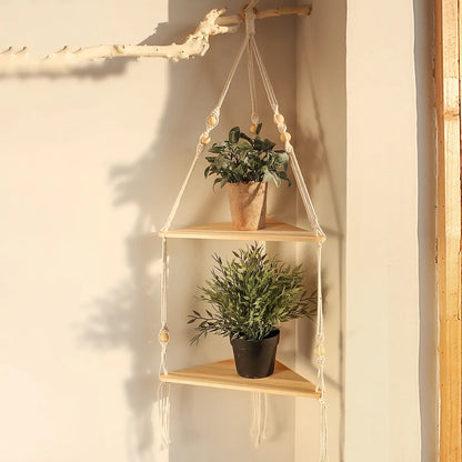 Boho Wood Hanging Shelf - Stylish Home Decor Shelves on Wall