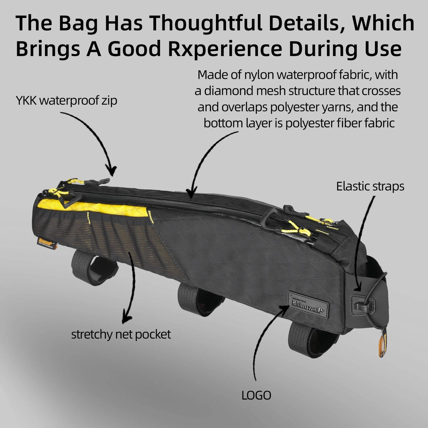 Large Water-Resistant Top Tube Bike 2.1L Extra-Long Frame Bag Yellow