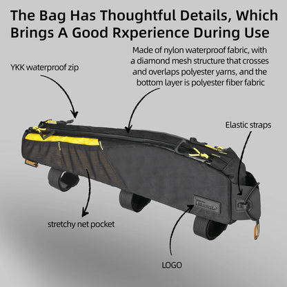 Large Water-Resistant Top Tube Bike 2.1L Extra-Long Frame Bag Yellow