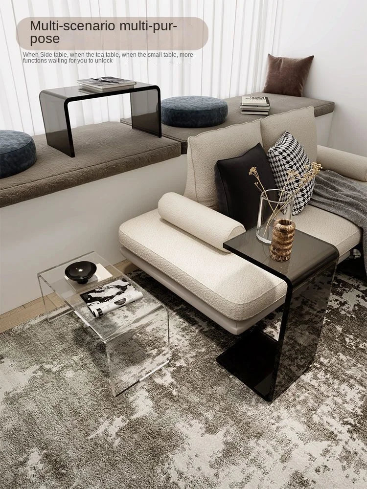 Contemporary Gray Acrylic Small Side Table - Elegant Accent for Modern Living Spaces