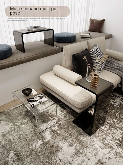 Contemporary Gray Acrylic Small Side Table - Elegant Accent for Modern Living Spaces