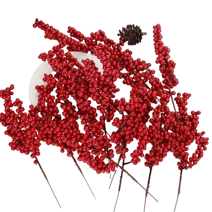 20pcs Artificial Red Berry Branches for Christmas Tree Decoration - 22cm