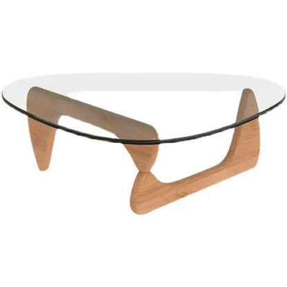 Triangle Glass Coffee Table - Solid Wood Base, Minimalist Nordic Design