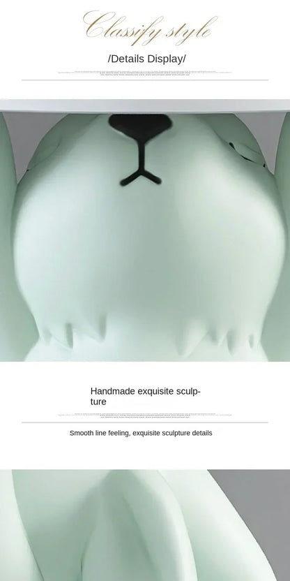 Artistic Rabbit Statue Tea Table - Light Green Round Side Table for Home Decor