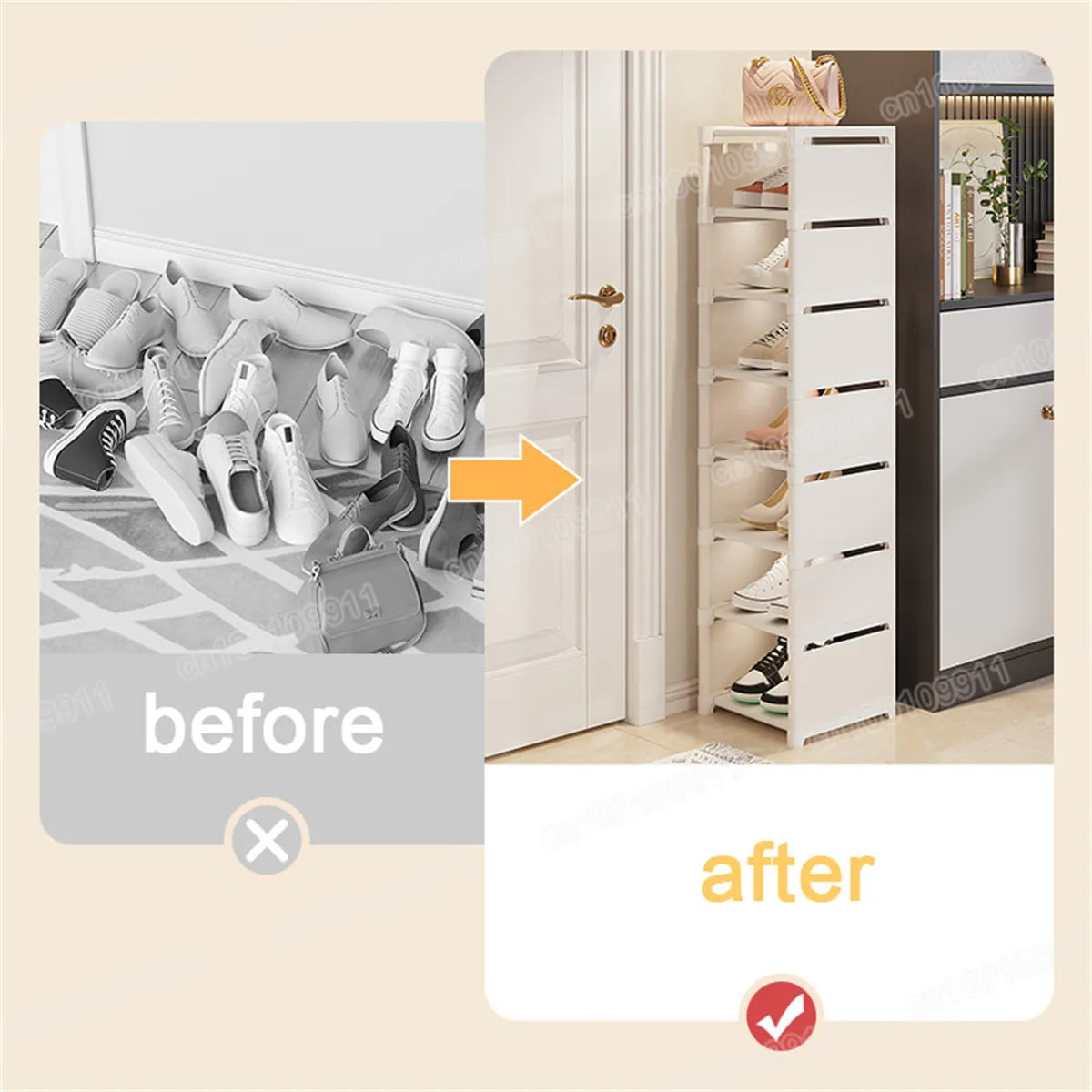 8-Layer Foldable Shoe Rack Organizer - Space-Saving Wall Corner Storage (White)