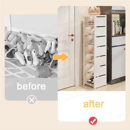 8-Layer Foldable Shoe Rack Organizer - Space-Saving Wall Corner Storage (White)