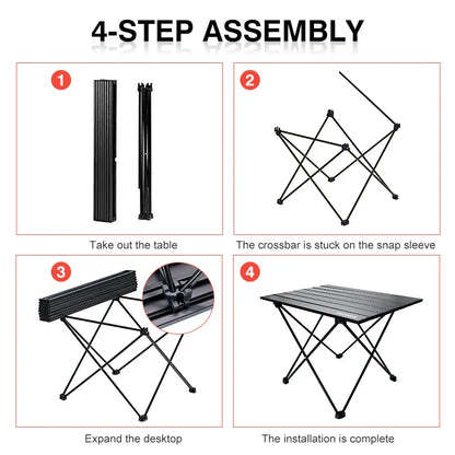 Portable Folding Camping Table Aluminum Black