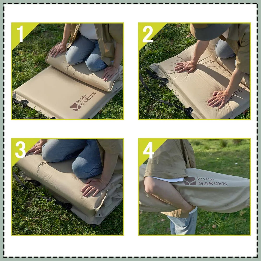 Inflatable Camping Air Mat Single with PU Foam Core Brown