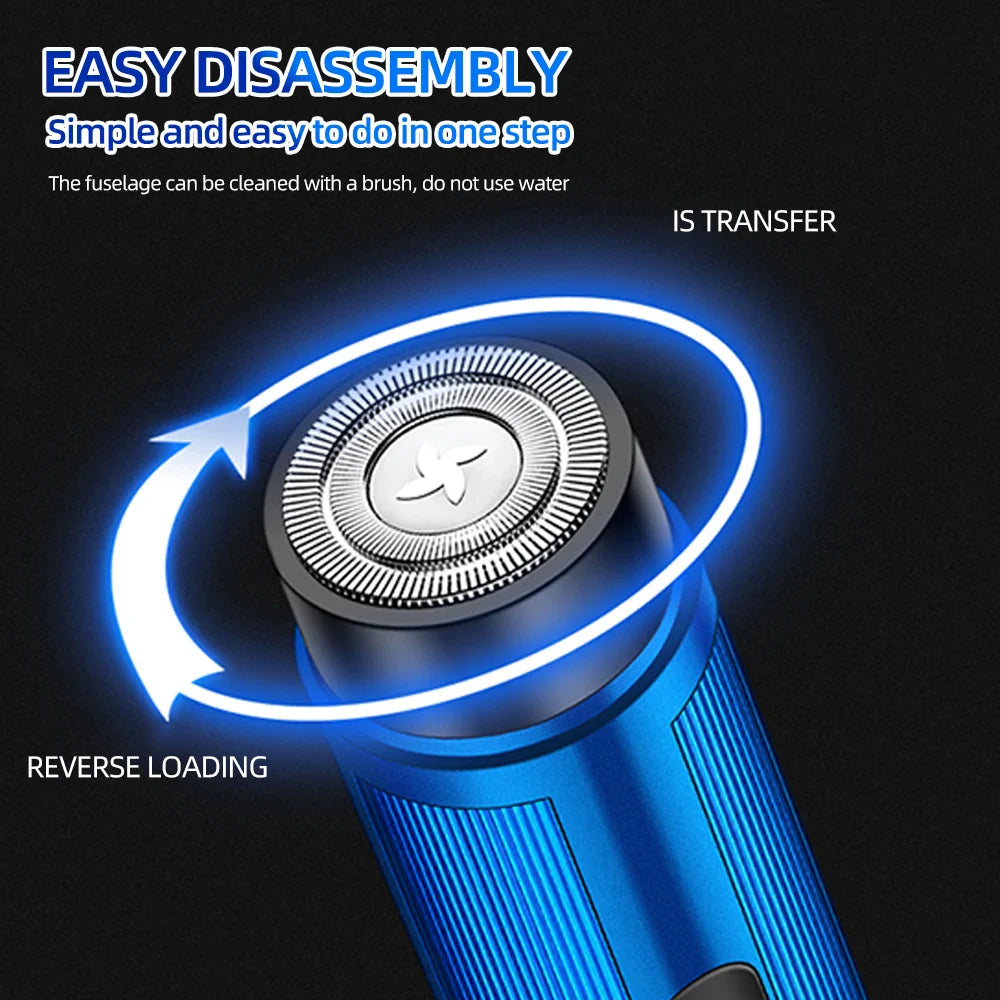 Mini Electric Shaver Portable Razor with LED Display Blue