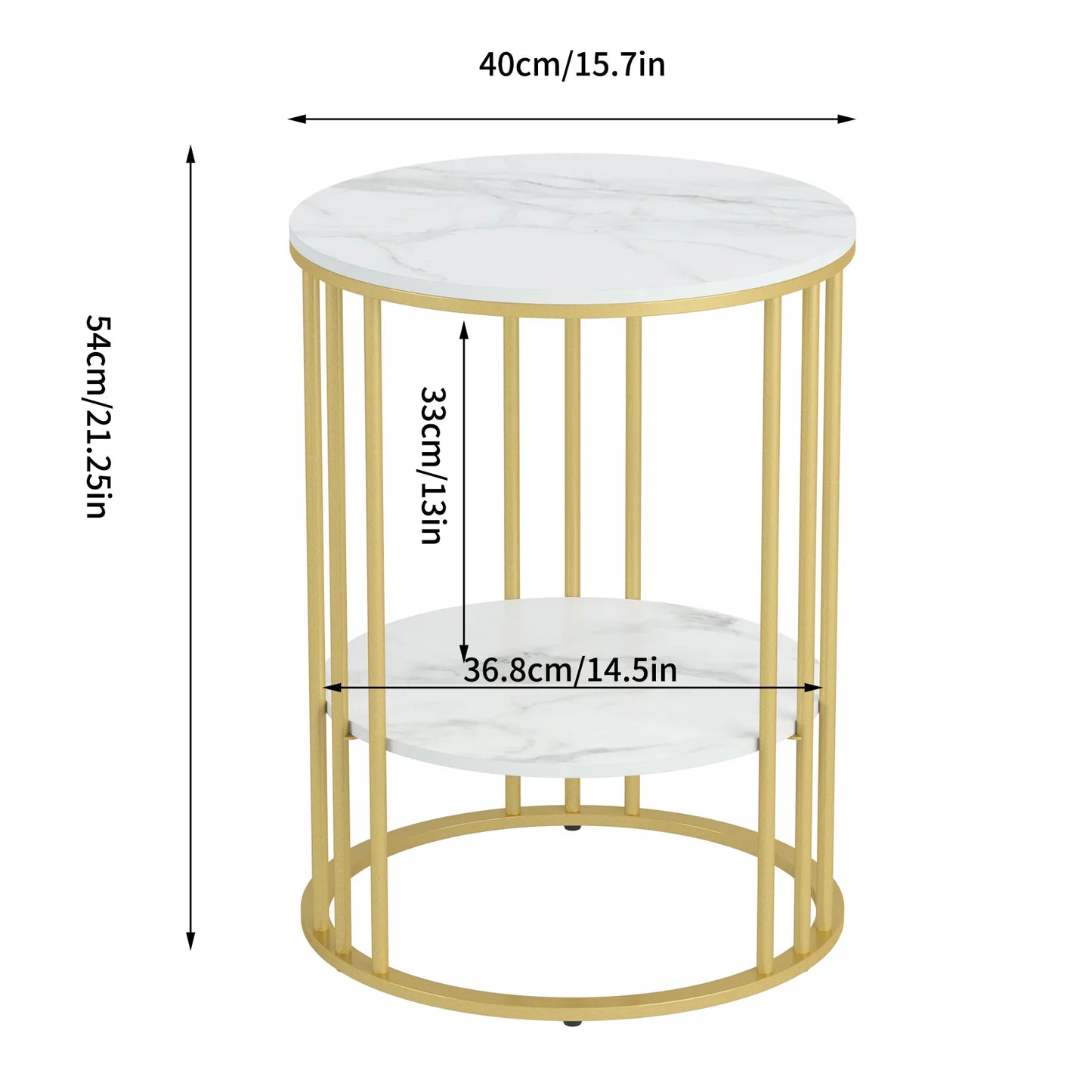 Round Marble Accent Table - Gold Frame, 2-Tier Nightstand